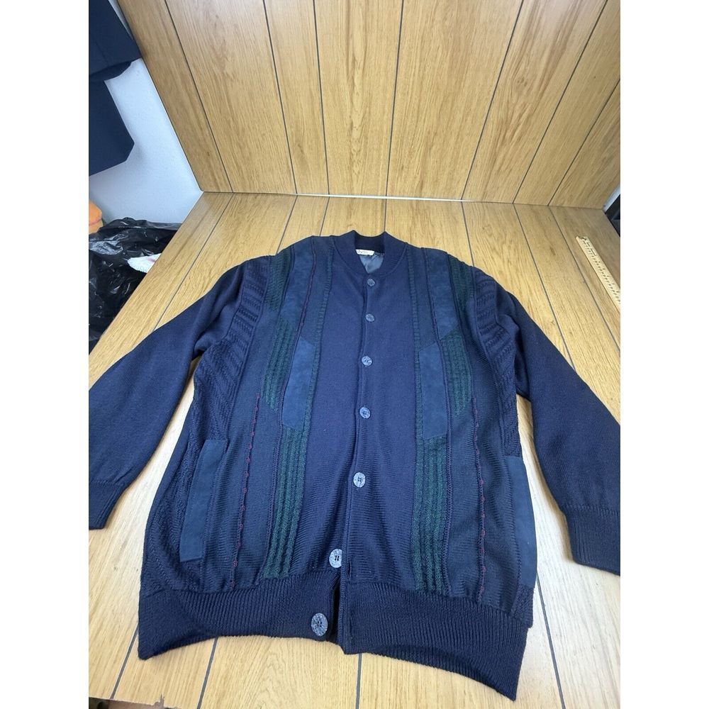 ALLISON WINGATE NAVY BLUE VTG 90S BUTTONS WOOL BLEND WINTER KNIT‎ CARDIGAN 54